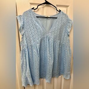 ENTRO Light Blue Eyelet Women's Top, XL